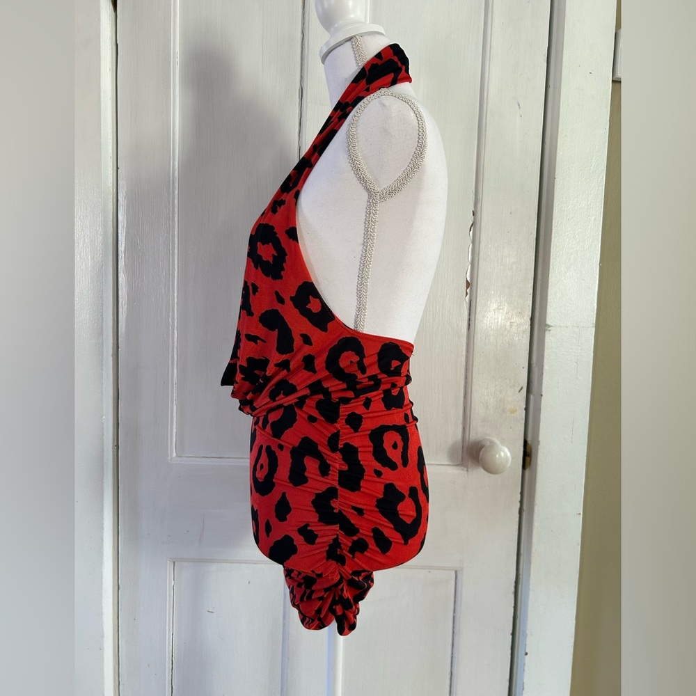 Symphony Red&Black Leopard Print Drape Front Halter Dress size Small - Picture 3 of 6
